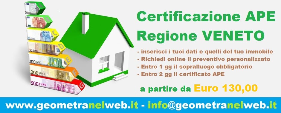 Certificazione energetica APE Veneto - Geometra ONLINE - Attestato prestazione energetica PREVENTIVO